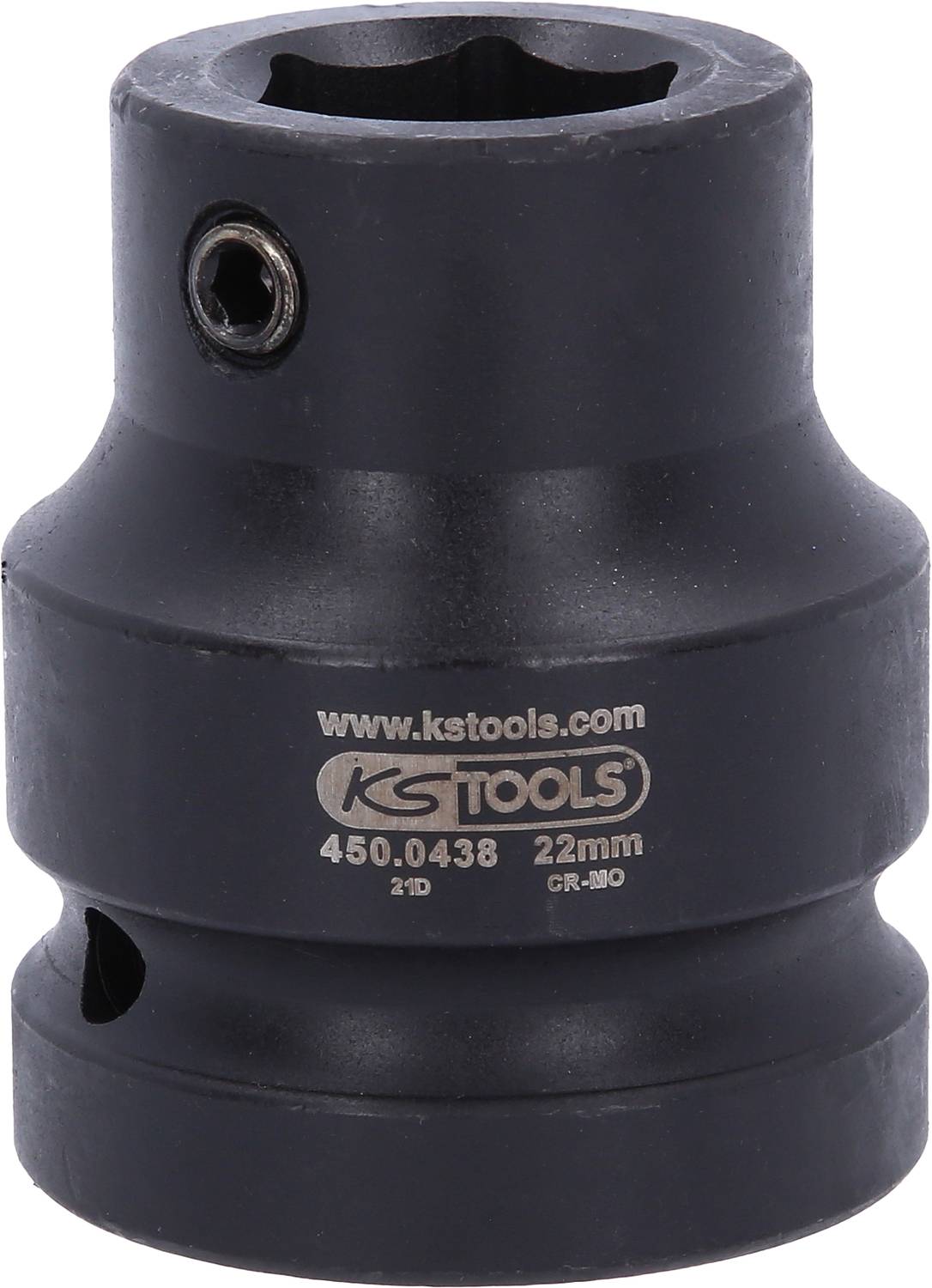 Steckschlüssel von KS Tools, Modell 450.0438, mit 22 mm Durchmesser, schwarz, geeignet für mechanische Anwendungen.