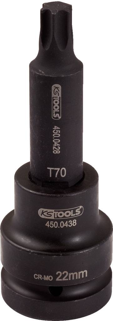Torx-Schlagschrauber-Einsatz der Marke KSTools, Größe T70, mit 22mm Sechskantdoppelsechskantantrieb, Modellnummer 450.0438.