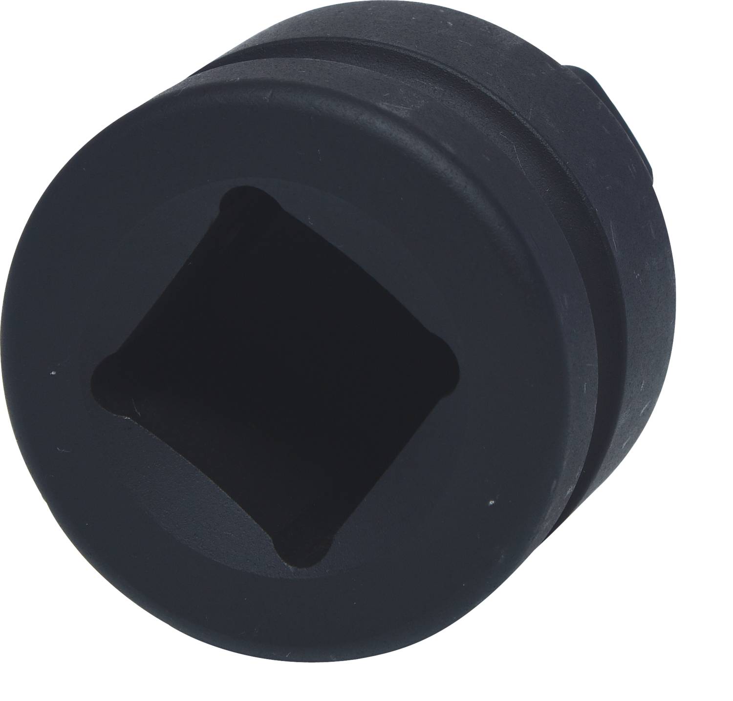 Schwarzer Adapter mit quadratischer Aussparung in der Mitte, geeignet zur Verbindung verschiedener Werkzeuge mit unterschiedlichen Größen.