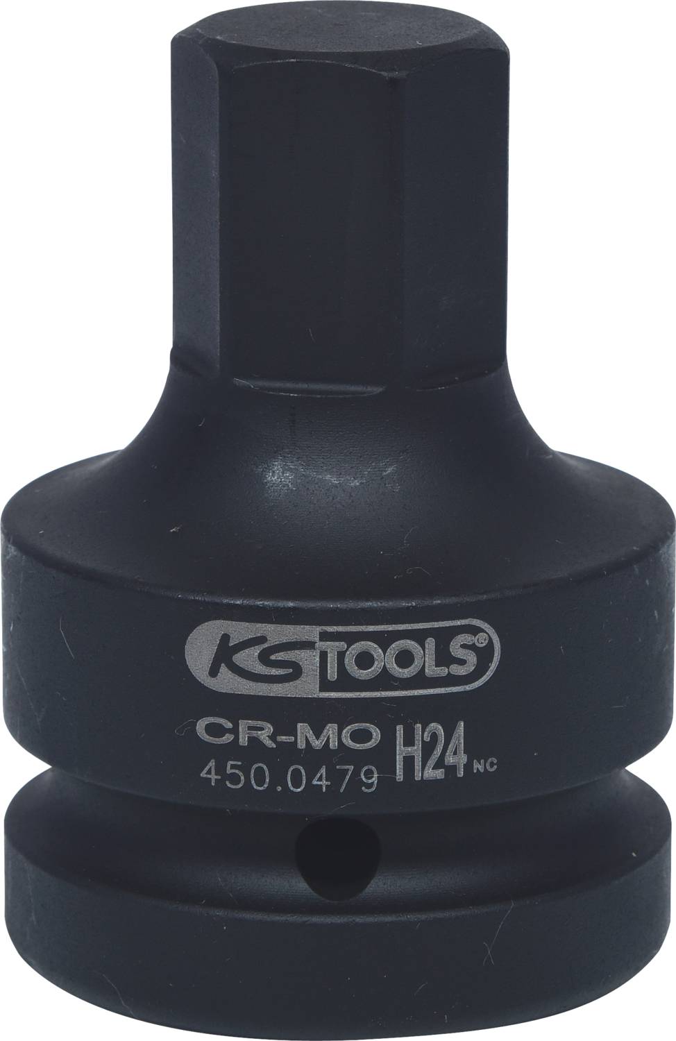 'KG Tools' Adapter, quadratisch, CR-MO Material, Modellnummer 450.0479, H24 Größenspezifikation. Schwarzes Werkzeugzubehör.