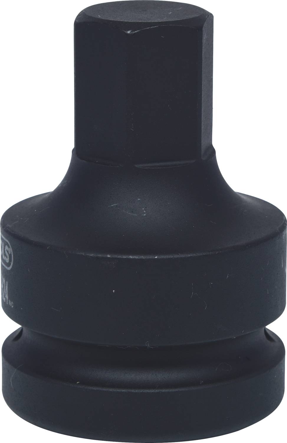 Schwarzer Stecknussadapter aus Metall, zylindrische Form mit einem quadratischen Ende zur Aufnahme von Werkzeugaufsätzen.