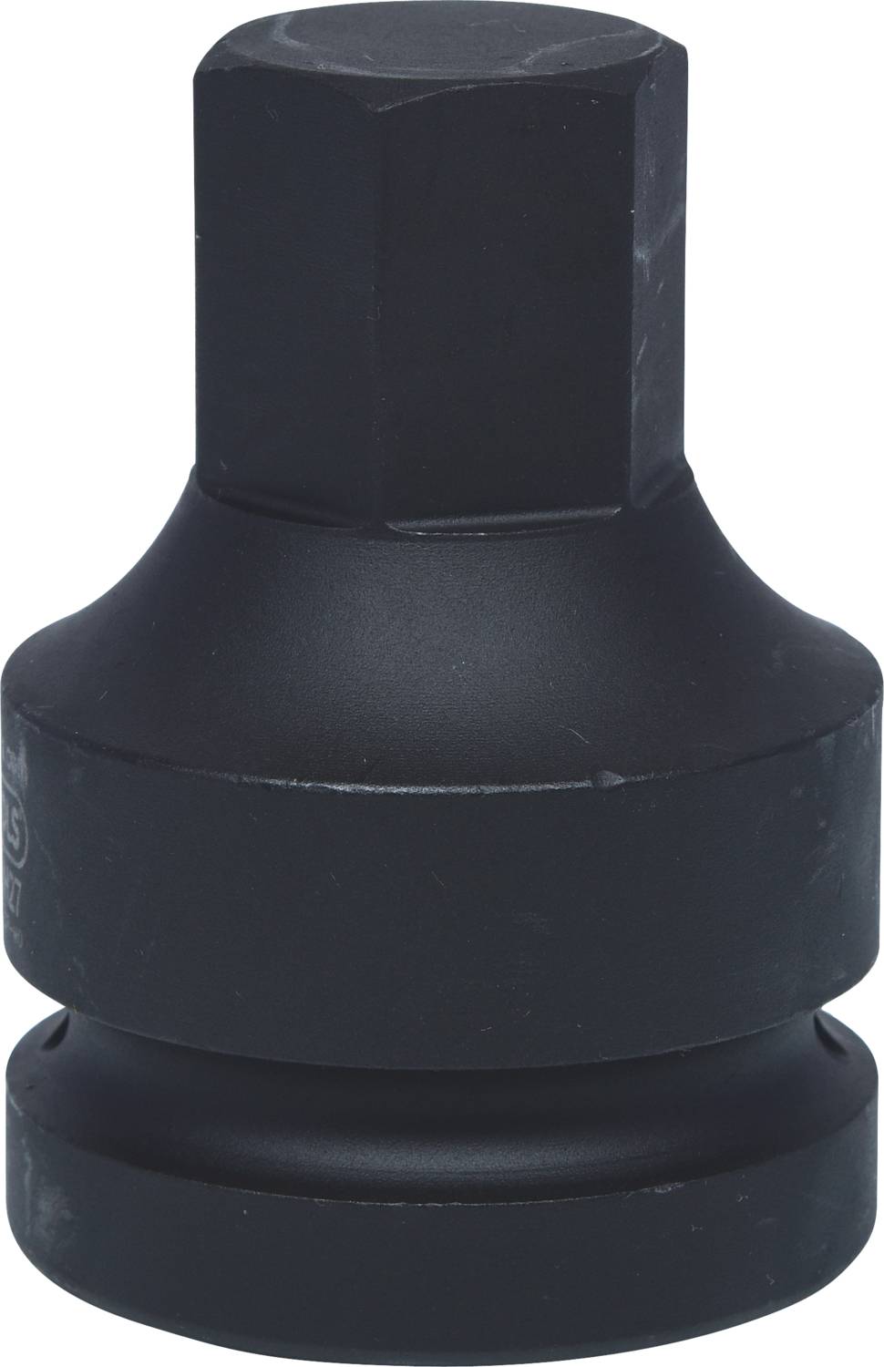 Adapter mit sechskantiger Steckverbindung, schwarz und robust, geeignet zum Verbinden unterschiedlicher Werkzeuggrößen.