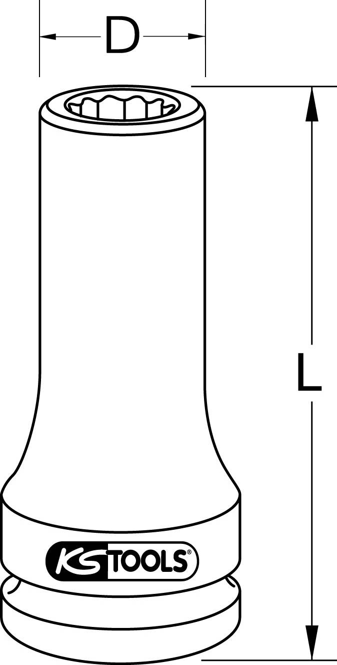 Abbildung eines KG Tools Schraubenschlüssels mit den Maßen L für Länge und D für Durchmesser, ohne weitere Details.