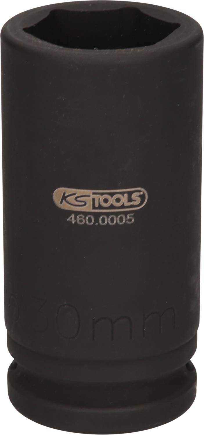 Eine schwarze Sechskant-Stecknuss mit der Aufschrift 'KS Tools 460.0005'. Sie wird für mechanische Arbeiten eingesetzt.