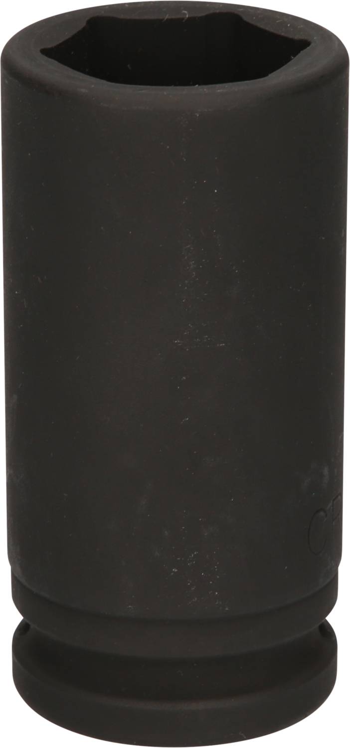 Ein schwarzer Sechskant-Steckschlüsselaufsatz, zylindrisch, für Schraubarbeiten.