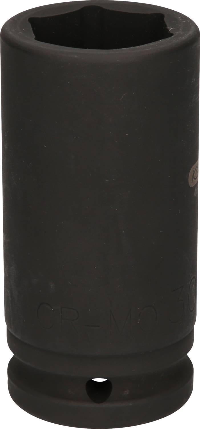 Eine schwarze, zylindrische Stecknuss, verwendet im Kfz-Bereich für Reparaturen oder Wartung.