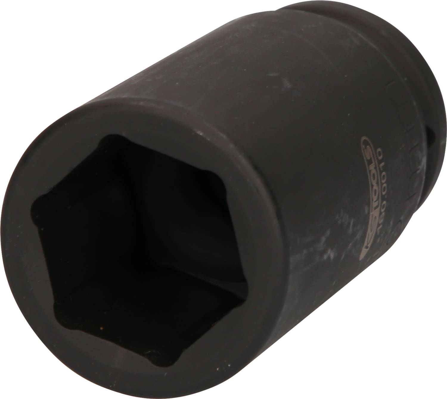 Schwarze sechseckige Stecknuss, robust gebaut, oft in mechanischen oder handwerklichen Arbeiten verwendet.