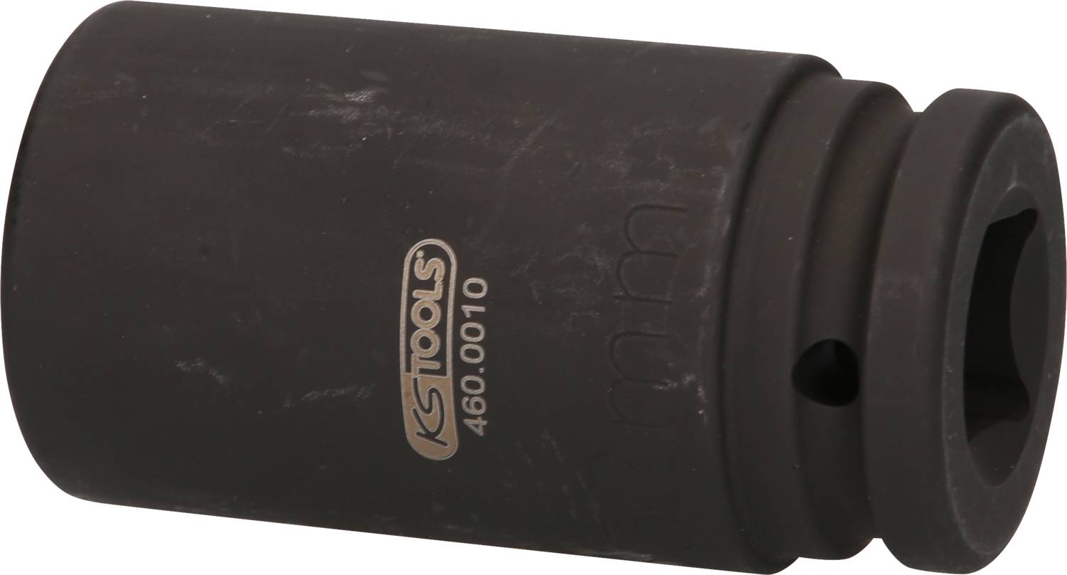 Eine schwarze Stecknuss mit dem Aufdruck 'KS TOOLS 460.0010', geeignet für den Einsatz mit einem Schlagschrauber.