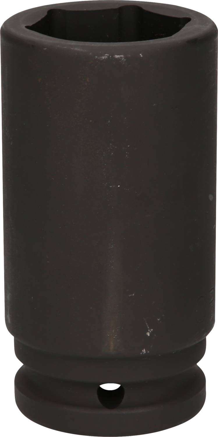 Schwarze Stecknuss mit sechskantiger Öffnung, geeignet für Schraubarbeiten.