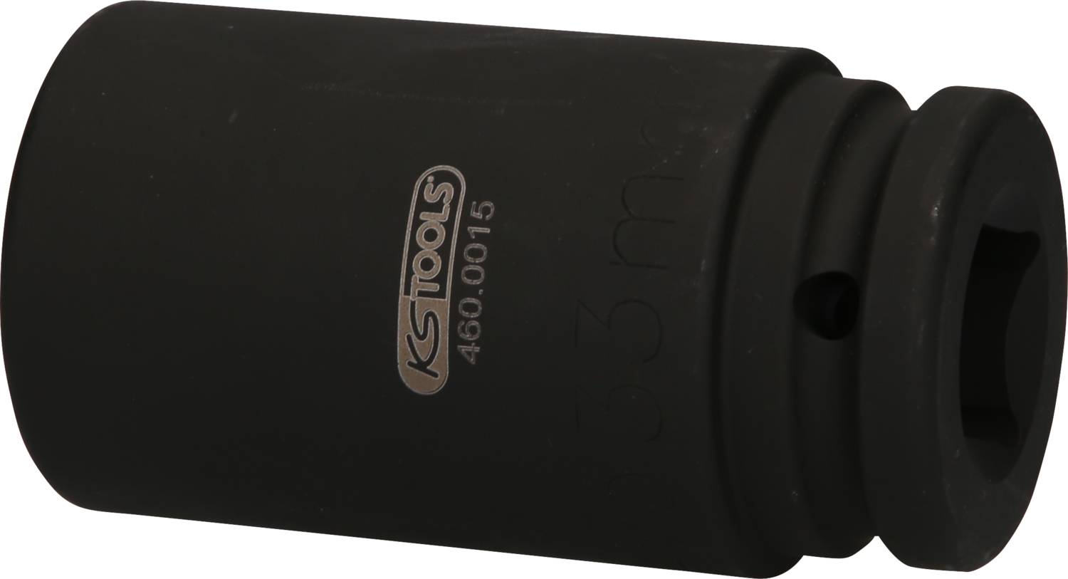 Schwarze Stecknuss von KS Tools mit der Artikelnummer '460.0015', geeignet für den Einsatz mit einem Schlagschrauber.