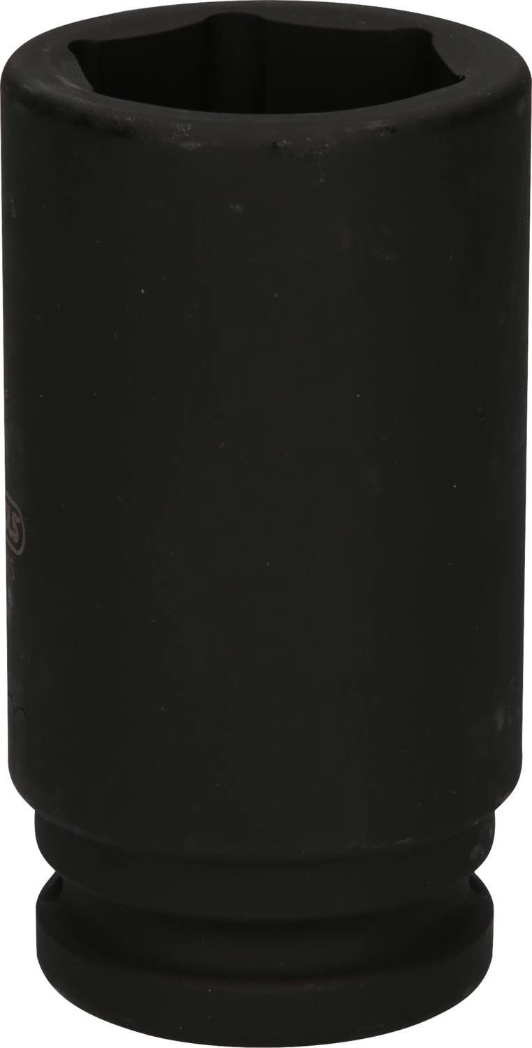 Ein schwarzer Steckschlüsseleinsatz aus Metall, vermutlich für den industriellen oder handwerklichen Gebrauch.