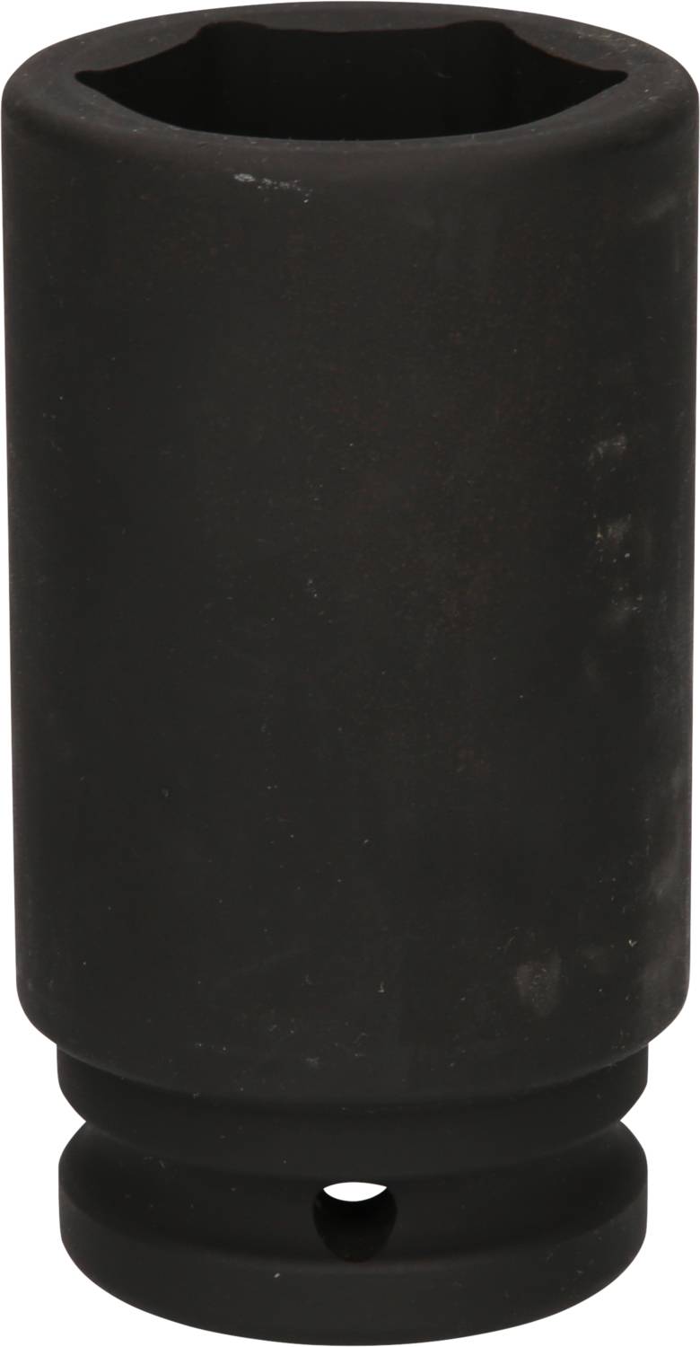Ein schwarzer, sechskantiger Steckschlüsselaufsatz aus Metall, möglicherweise für den Einsatz mit einem Drehmomentschlüssel geeignet.
