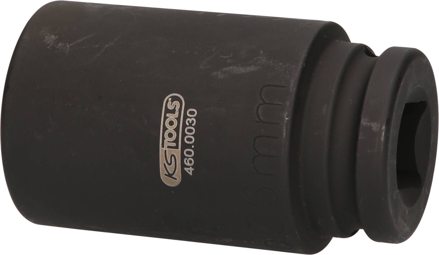 Schwarze Sechskant-Nuss von KS Tools, Modellnummer 460.0030, mit einem Durchmesser von 45 mm.