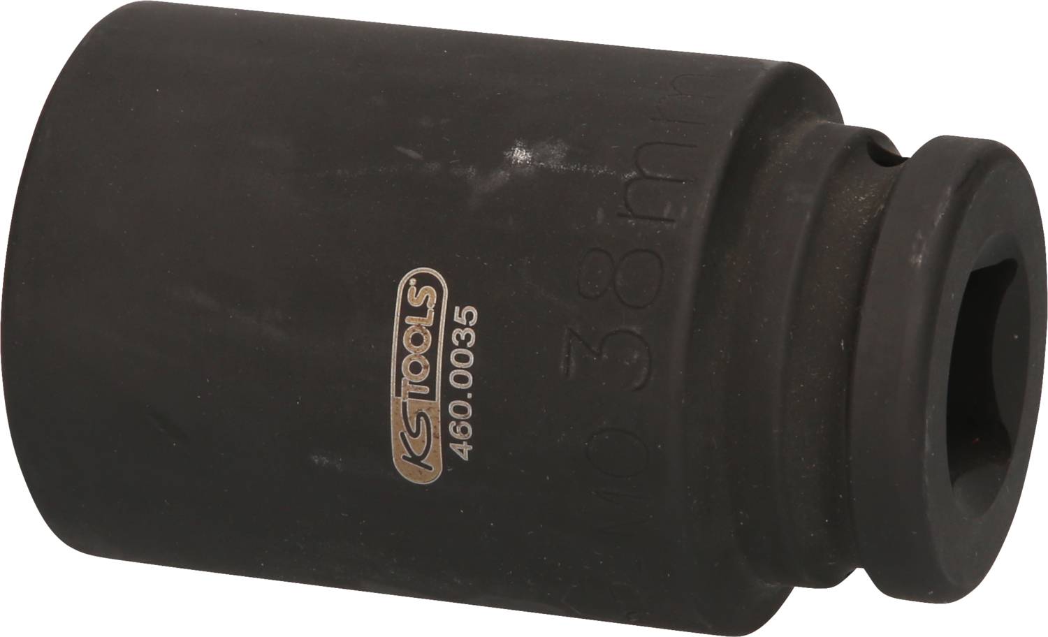 Eine schwarze, robuste Stecknuss mit einem sechseckigen Innenprofil und der Aufschrift 'KS TOOLS 460.0003'.
