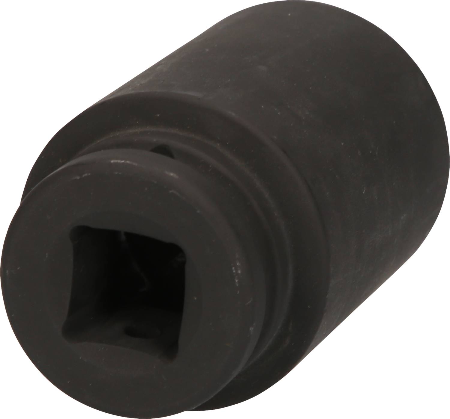 Ein schwarzer Steckschlüsselaufsatz mit vierkantiger Öffnung zur Verwendung mit einem Drehmomentschlüssel oder Ratsche.