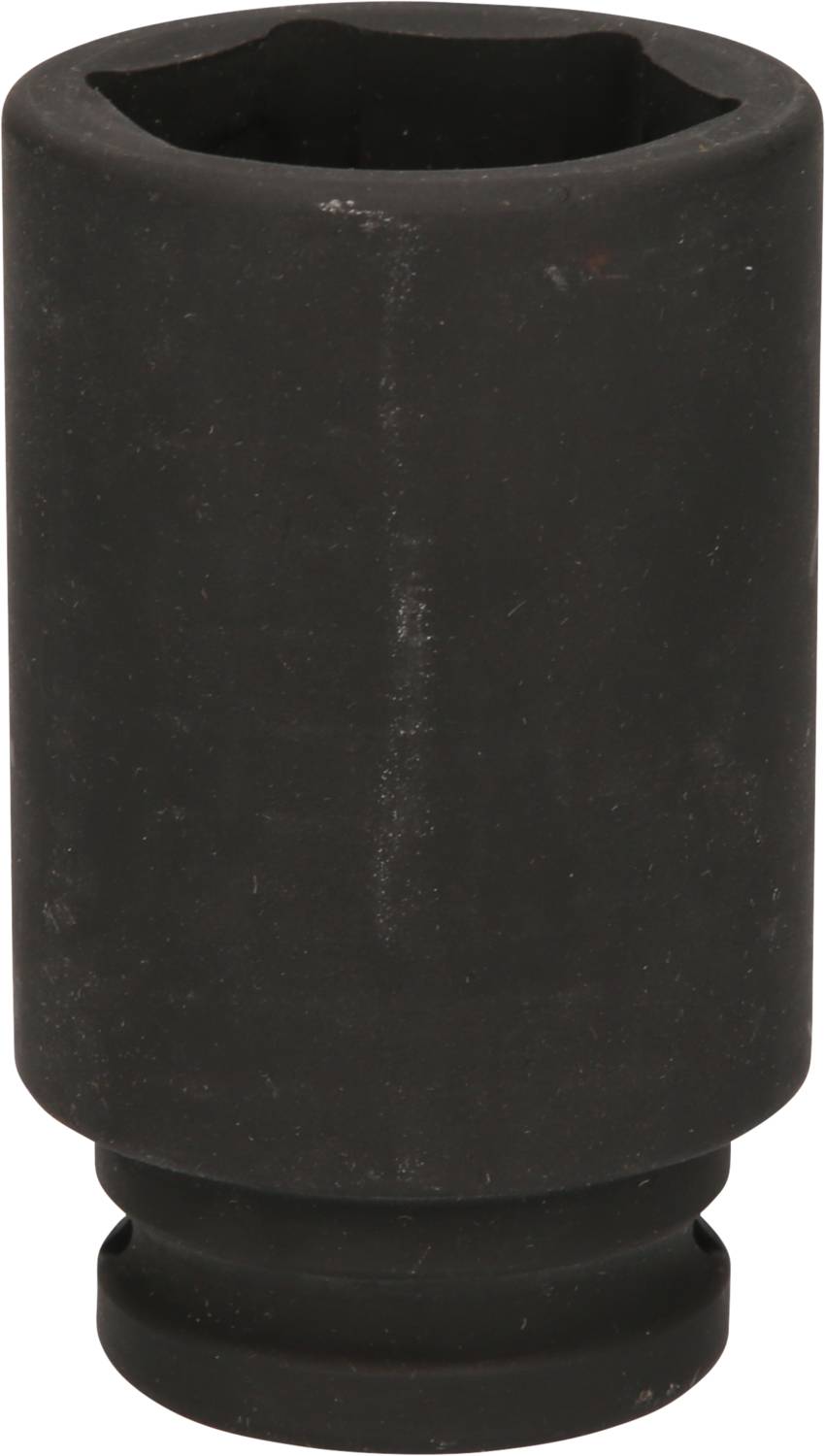 Ein schwarzer Sechskant-Steckschlüssel mit glatter Oberfläche und gerader Form.