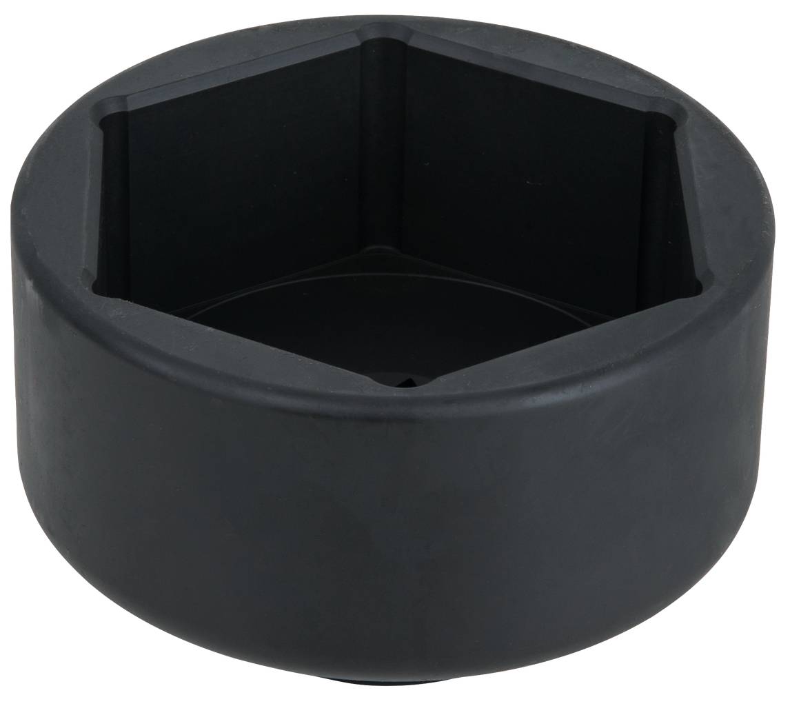 Schwarzes fünfeckiges Objekt, vermutlich ein Behälter oder eine Hülle, aus Kunststoff.