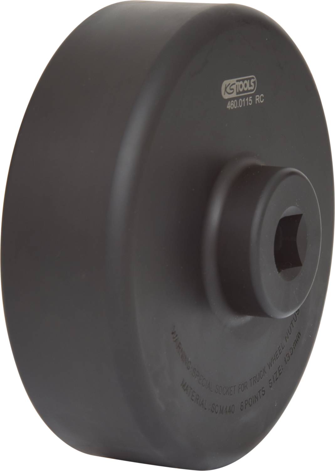 Schwarzer, runder Steckschlüssel für Lkw-Nabenmutter mit 6 Punkten, Produktnummer oben, geeignet für professionelle Werkstattnutzung.