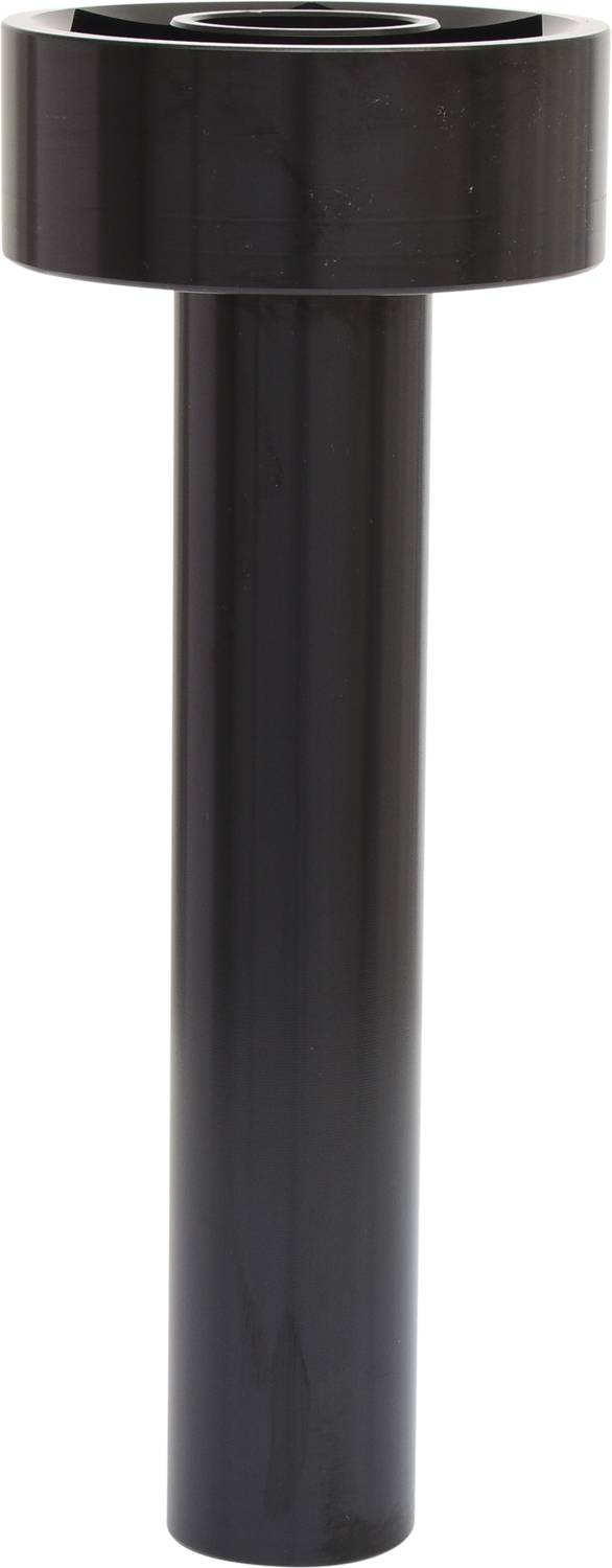 Schwarzes, zylindrisches Metallteil mit breitem Kopf, vermutlich ein Maschinenelement oder Befestigungsstück.