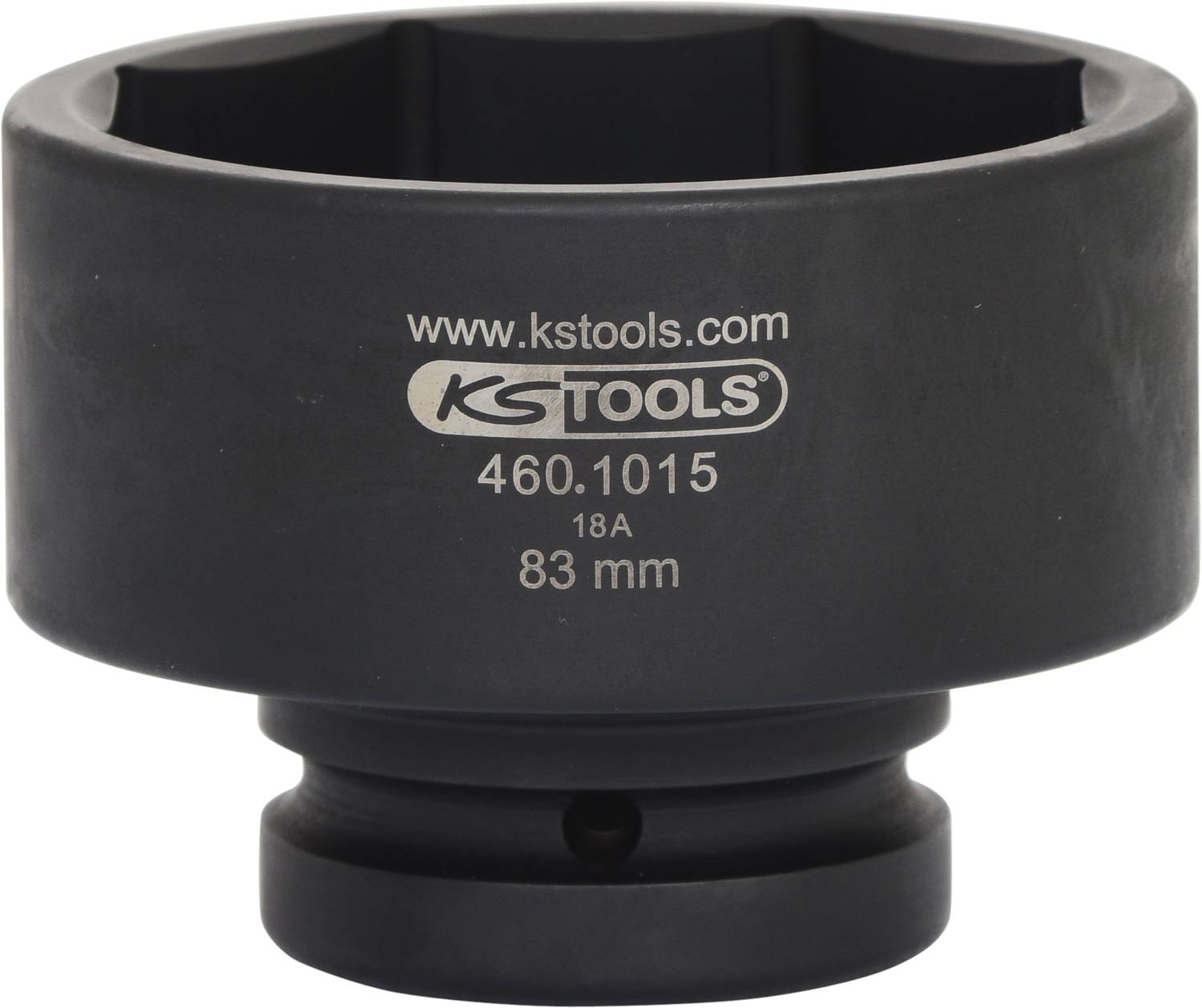 Schwarze Stecknuss von KS Tools, Modell 460.1015, mit 83 mm Durchmesser.