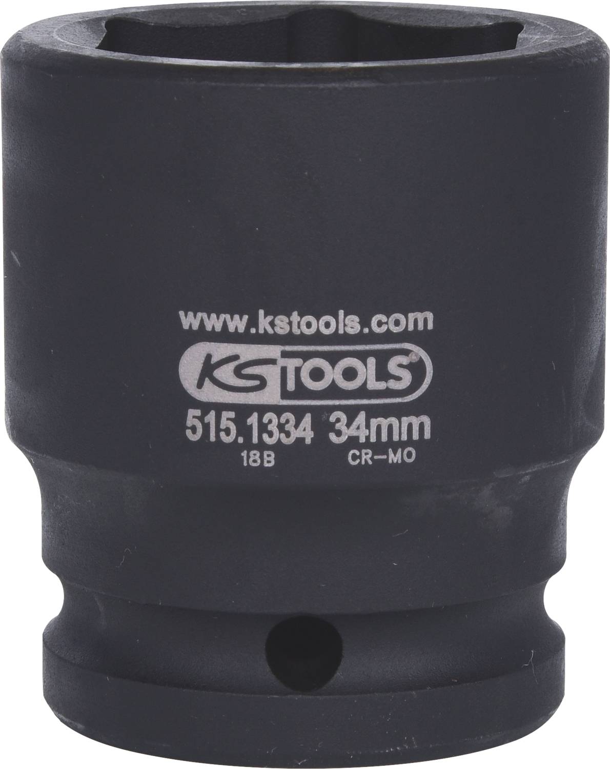Steckschlüssel von KS Tools, Modellnummer 515.1334, Größe 34 mm, aus CR-MO Material, schwarze Farbe.