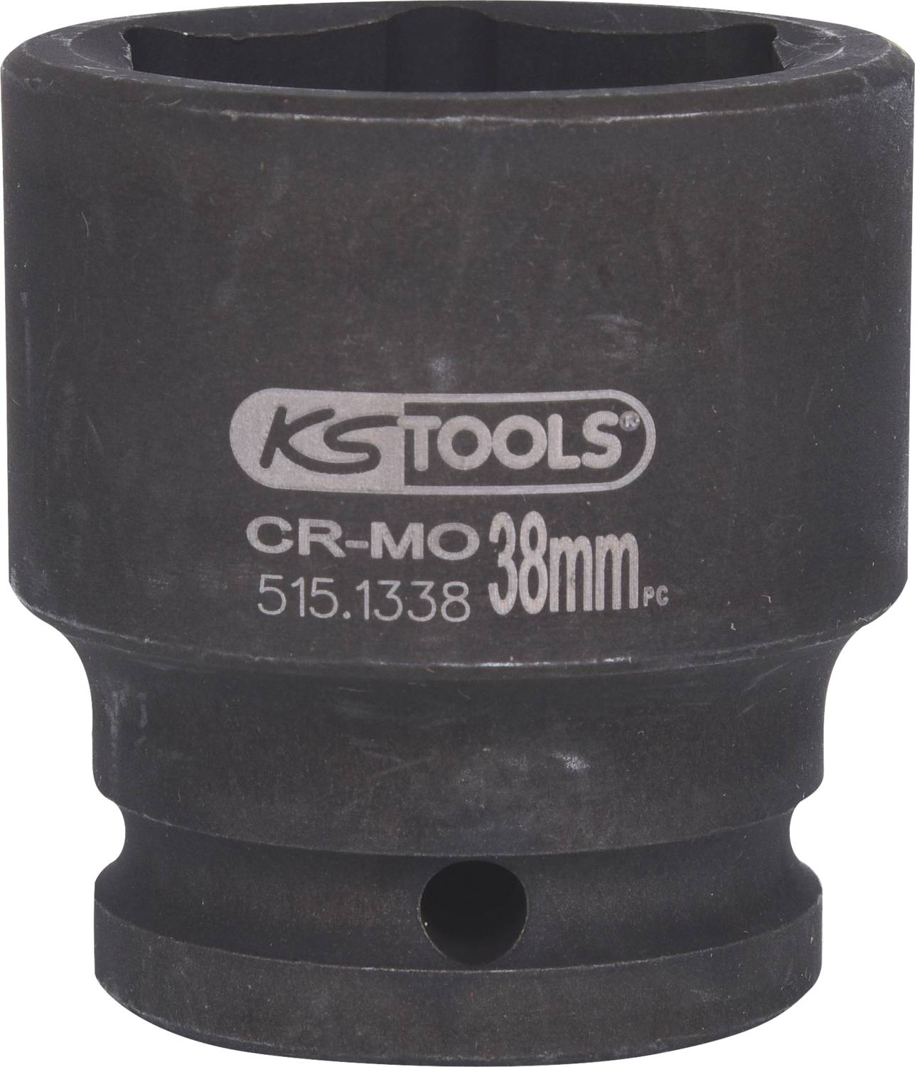 Schwarze 38mm-Stecknuss aus CR-MO-Stahl von KS Tools, Modellnummer 515.1338.