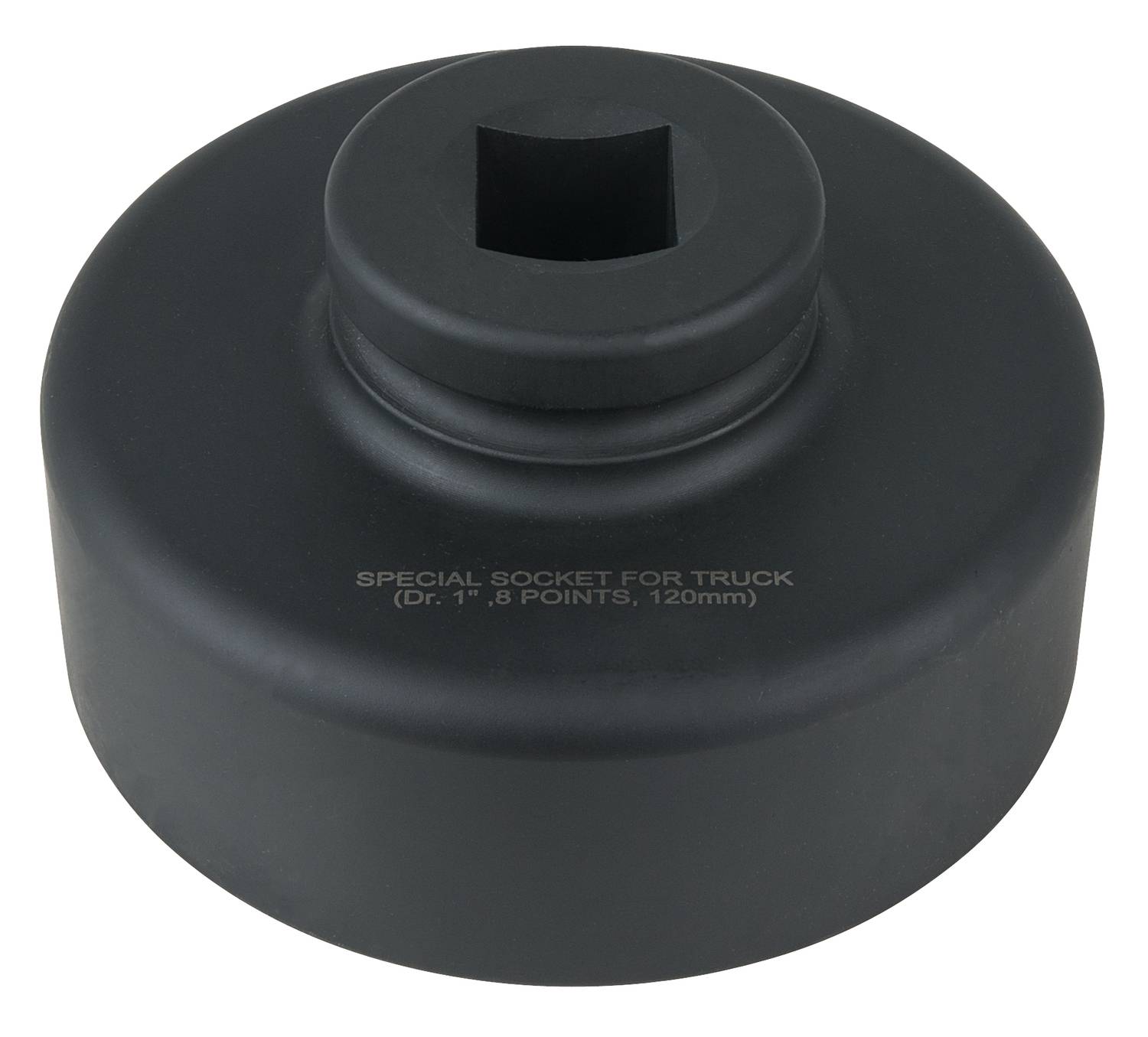 Schwarze spezielle Stecknuss für Lkw, 120 mm Durchmesser, mit 1-Zoll-Antrieb und 8 Punkten.