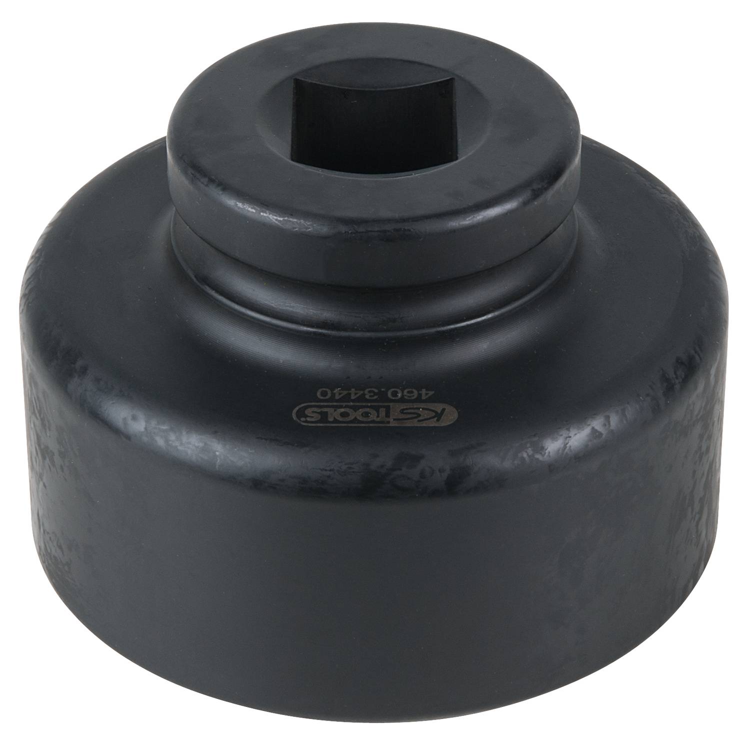Großer, schwarzer, runder Steckschlüsselaufsatz aus Metall von KS Tools, geeignet für schwere mechanische Anwendungen.