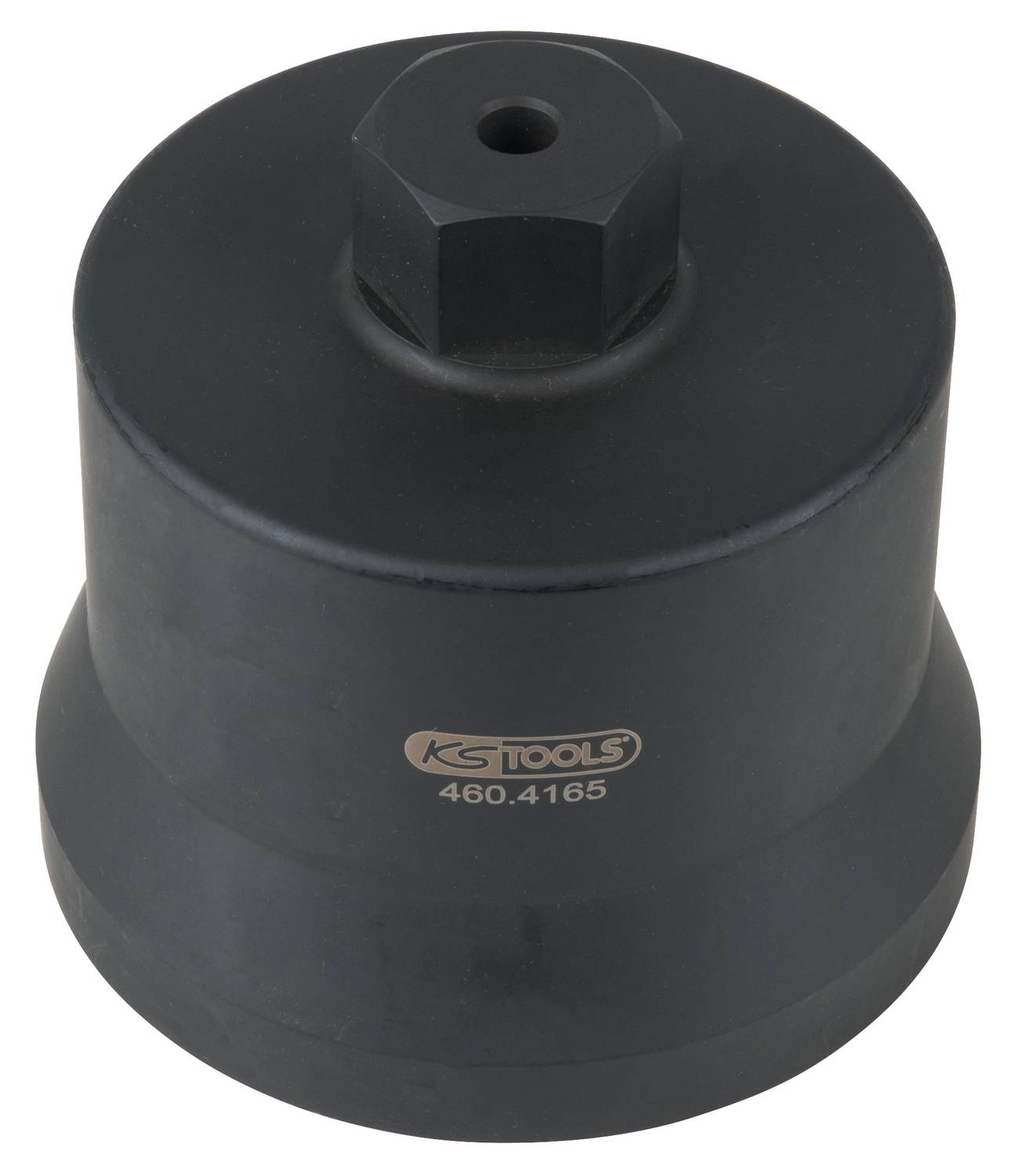 Schwarz-metallic Werkzeugaufsatz für Kfz-Anwendungen, zylindrische Form mit sechseckigem Kopf, Marke 'KS Tools' eingraviert.