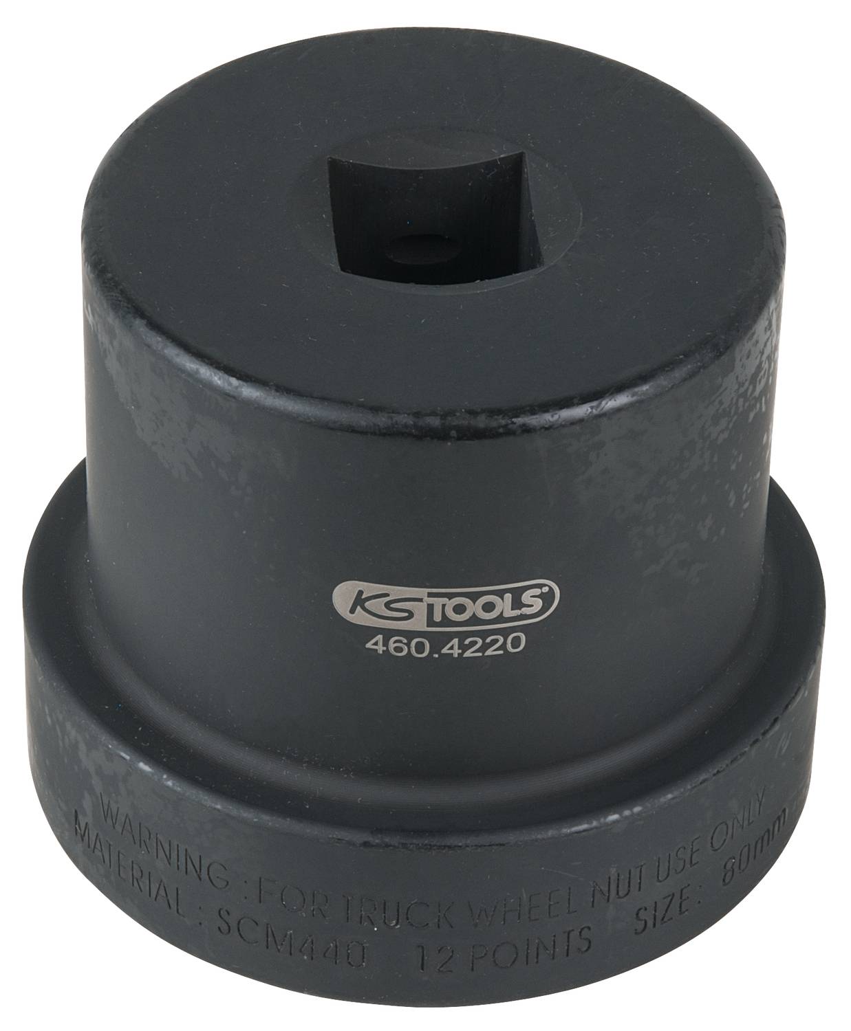 'KS Tools' Steckschlüssel-Nuss, schwarz, mit quadratischer Aufnahme für Lkw-Radmuttern, Durchmesser 80mm, Material SCM440.
