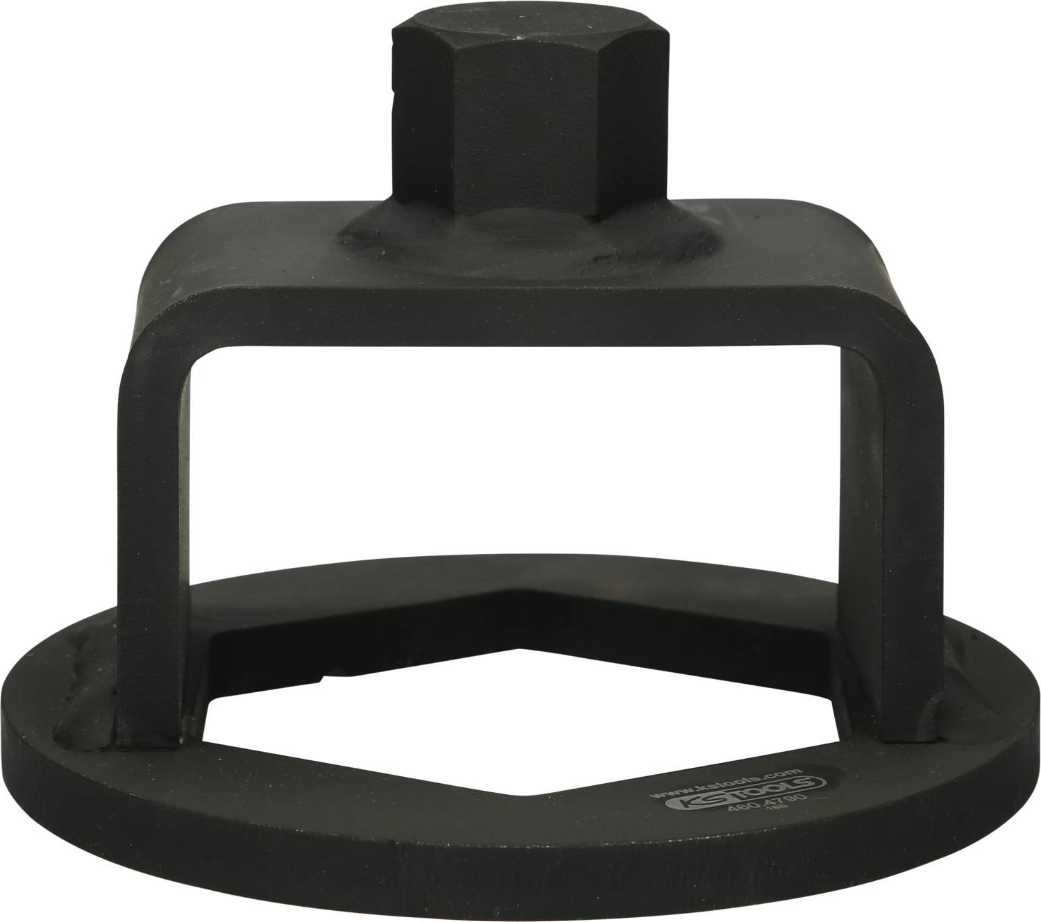 Ölfilter-Abzieher aus Metall in schwarzer Farbe, mit runder Basis und rechteckigem Griff oben, geeignet zum Entfernen von Ölfiltern.