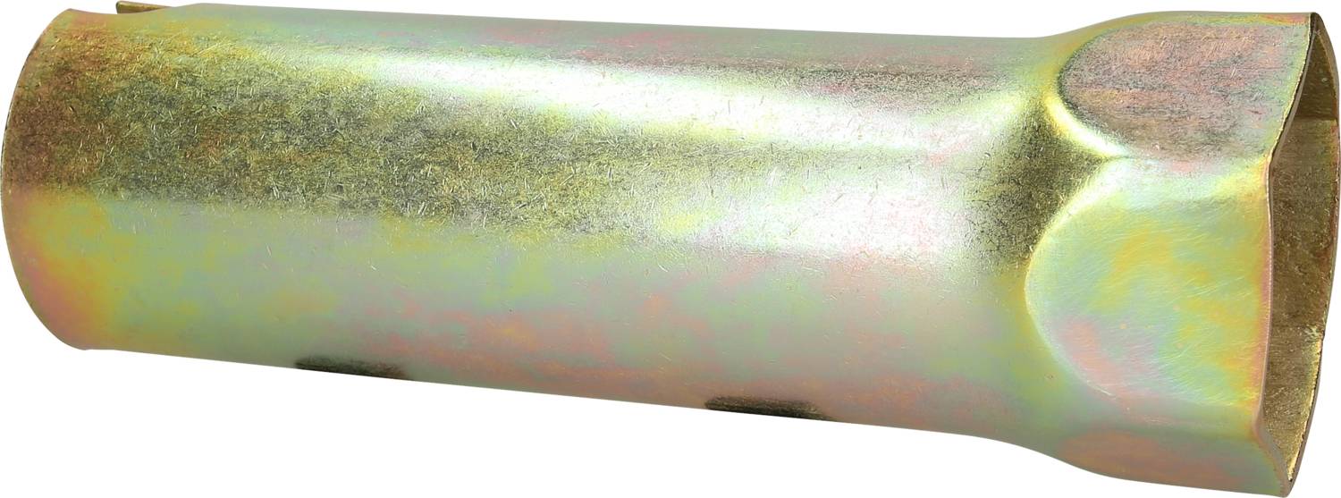 Goldenes Werkzeug zum Entfernen von Zündkerzen mit zylindrischer Form und abgerundeten Kanten.