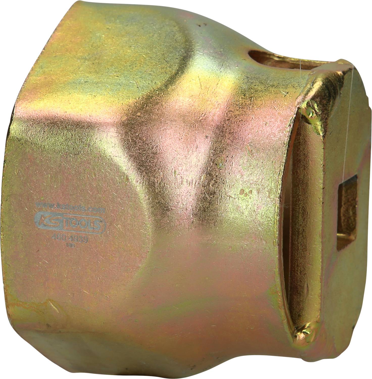 Großer, goldfarbener hydraulischer Werkzeugsatzadapter aus Metall, robust und mit klaren Kanten.