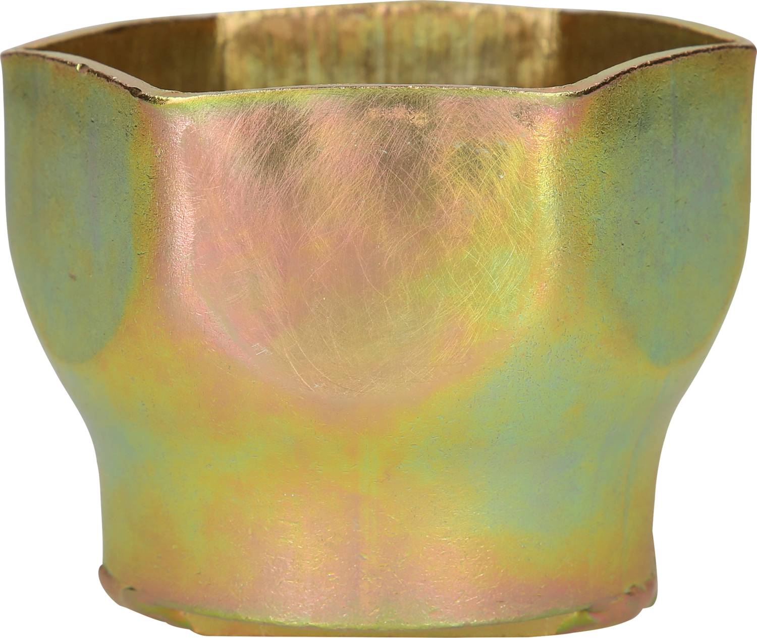 Messingfarbene, glatte Metallmanschette mit glanzvollem Schimmer und leicht gebogener Form. Verwendet für industrielle Anwendungen.