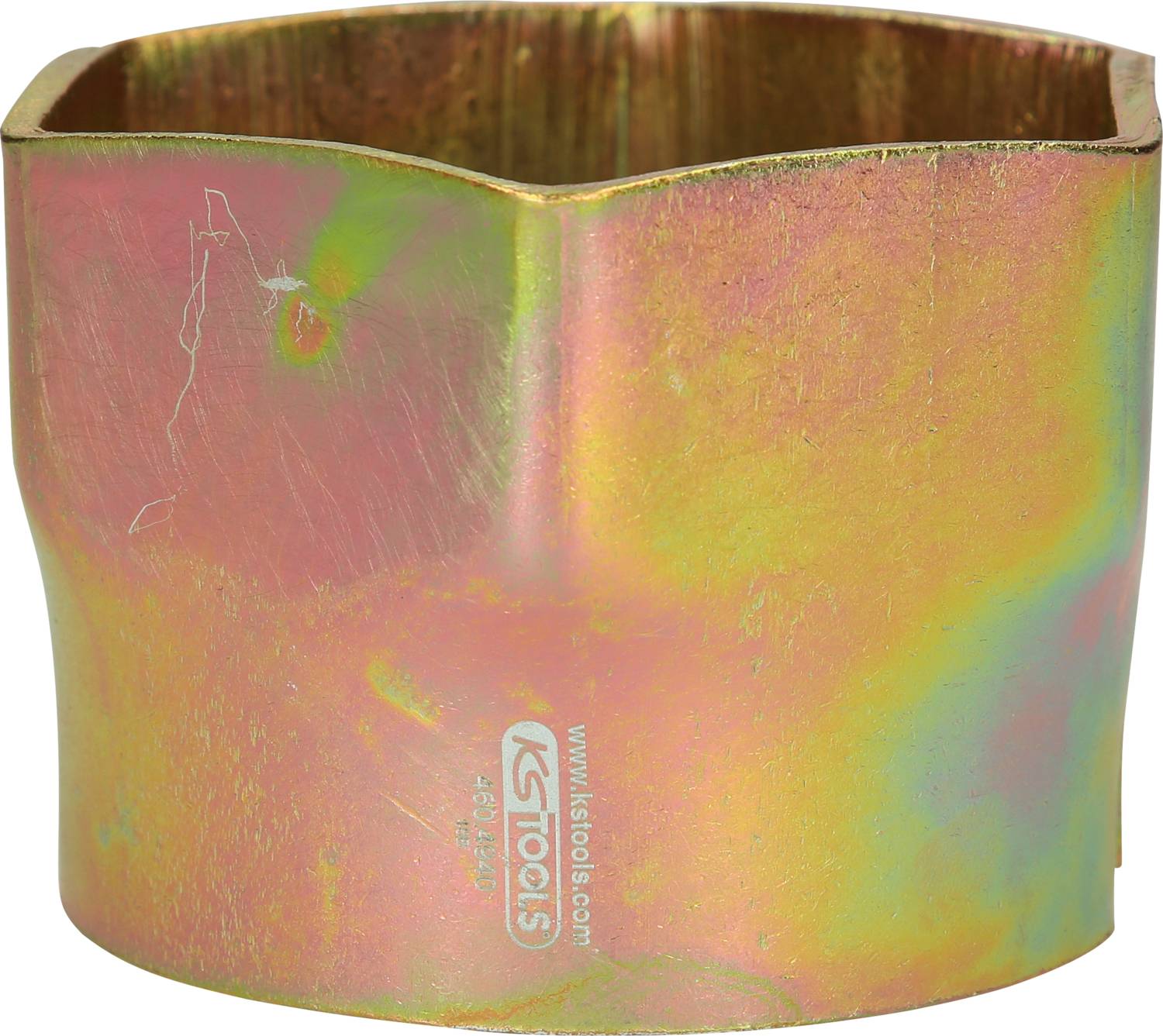 Ein messingfarbener Zylinder mit Kratzern und dem Logo 'KS Tools'.