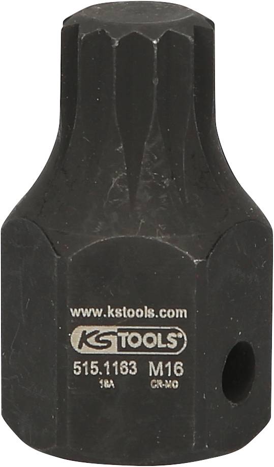 Stecknuss mit integriertem Vielzahnprofil, schwarz, 515.1163, M16, von KS Tools, geeignet für schwere Anwendungen in der Mechanik.