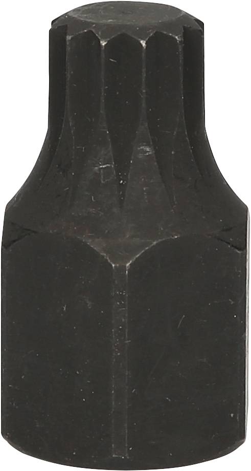 Ein schwarzer Schraubnussaufsatz mit sechseckiger Form und geriffeltem Kopf, verwendet zum Lösen oder Festziehen von Schrauben.