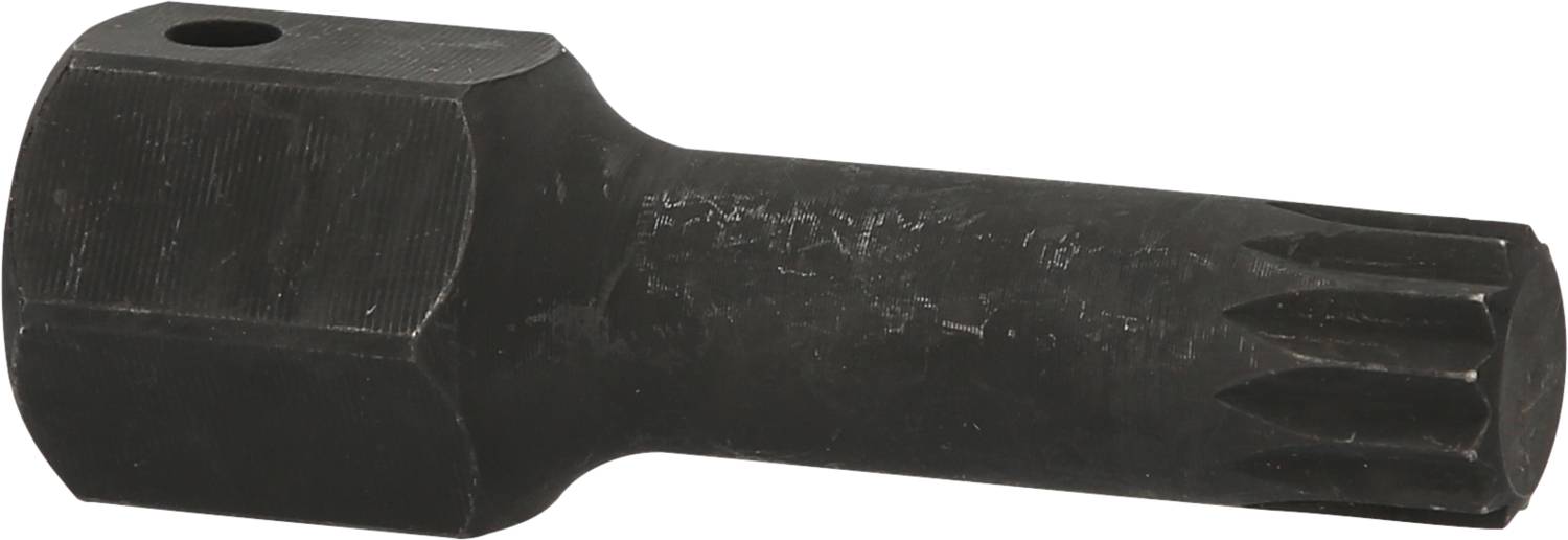 Ein schwarzer metallener Fahrradkettennietentferner mit zylindrischem Griff und sechskantiger Basis zur Reparatur von Fahrradketten.