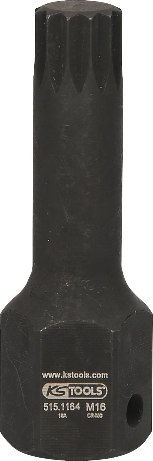 Ein schwarzer Sechskantschlüssel mit abgerundeter Spitze, Marke 'KS Tools', Modellnummer '515.1164 M16', zur Verwendung mit Steckverbindern.