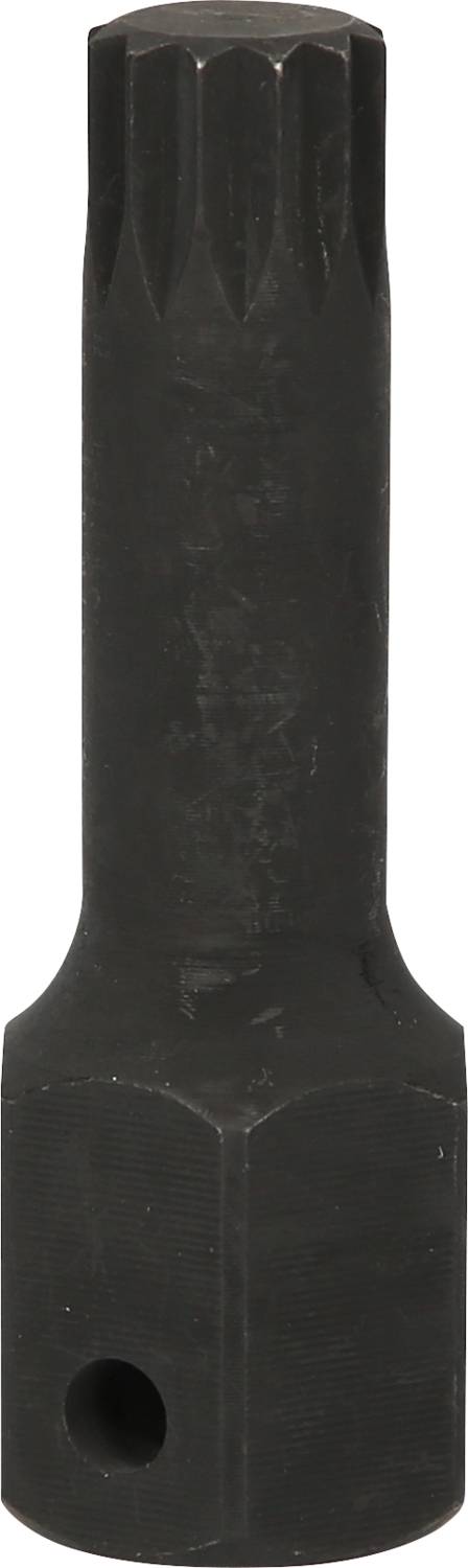 Ein schwarzer, zylindrischer Schraubenschlüsselaufsatz mit geriffeltem Kopf.