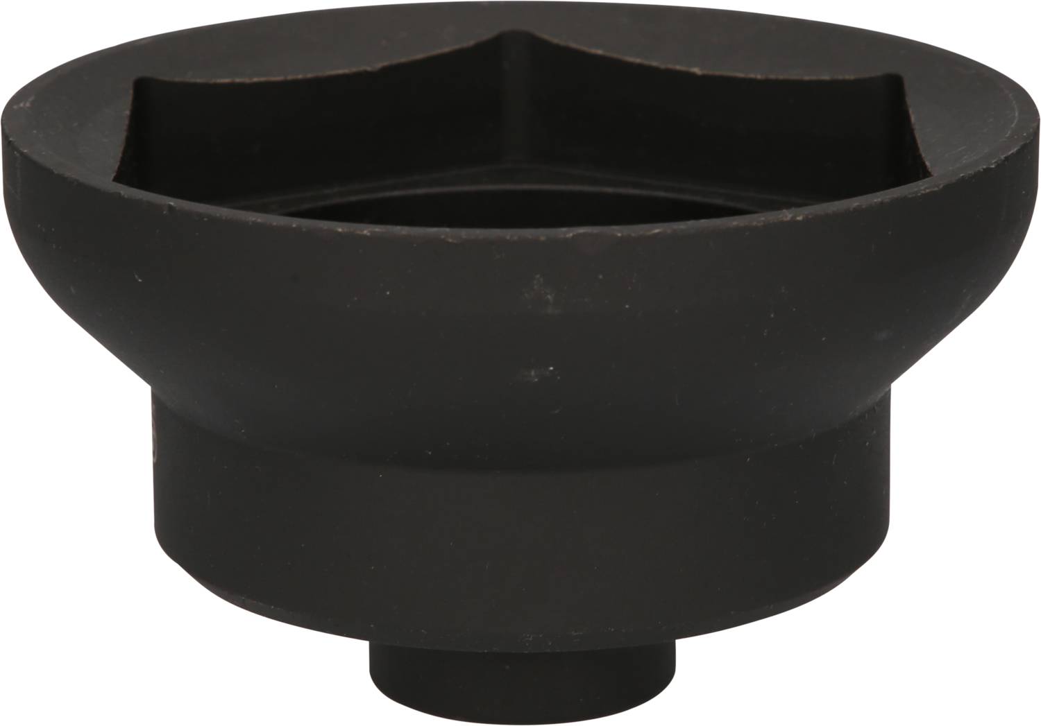 Ein schwarzer, sechskantiger Ölfilter-Schlüssel, zylindrische Form, zum Entfernen von Ölfiltern bei Fahrzeugen gedacht.