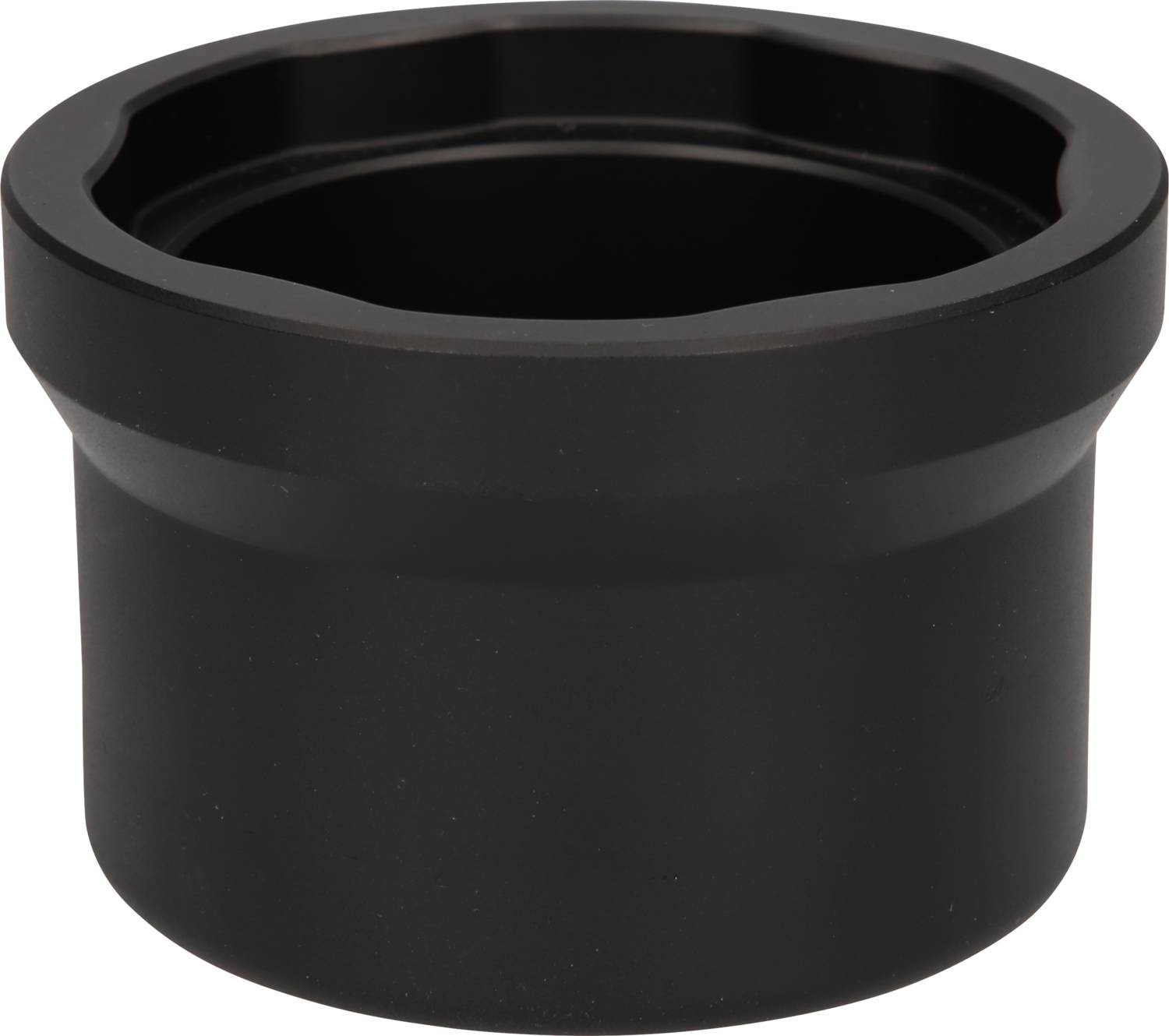 Ein schwarzes, zylindrisches Plastikteil mit breiter Öffnung oben.