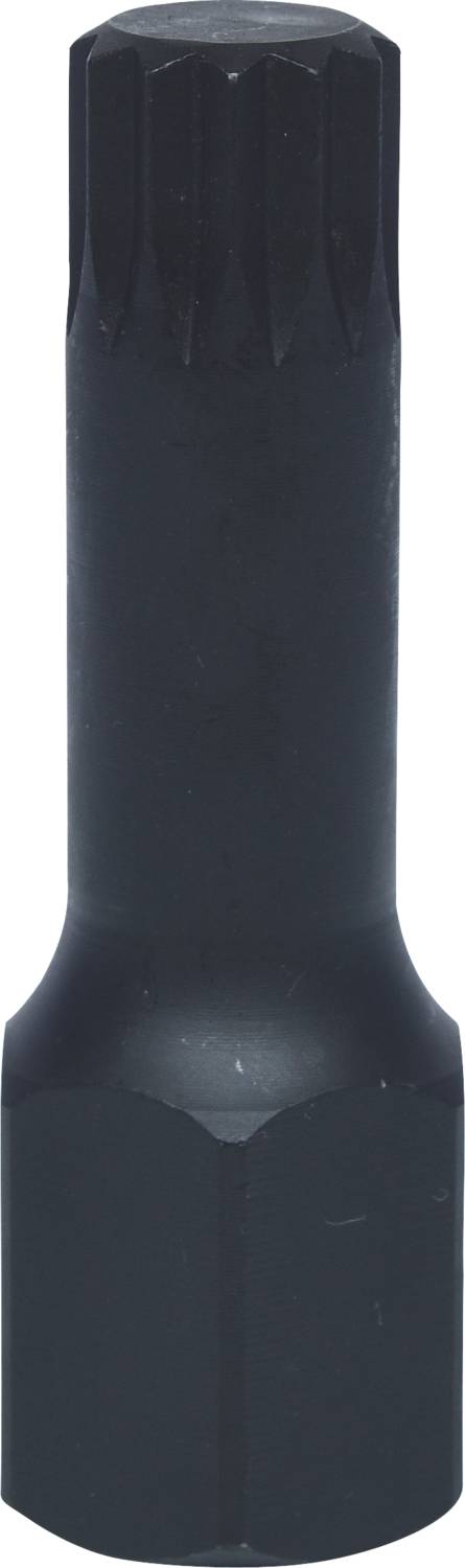 Hex-Bit mit Rillenprofil und sechsseitiger Basis, in dunkler Farbe, geeignet für mechanische Anwendungen oder Werkzeugkästen.