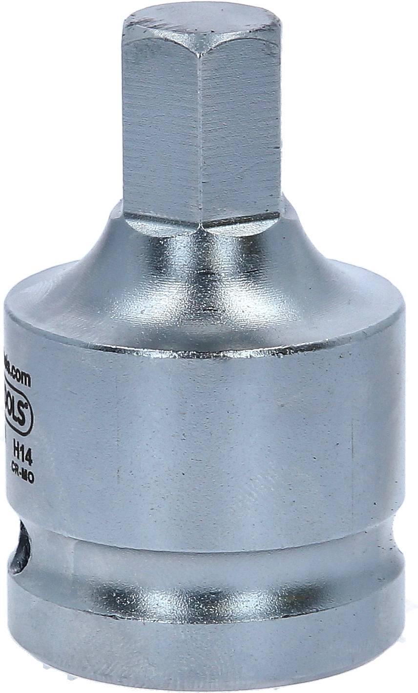 Ein silberner Steckschlüsseleinsatz mit quadratischem Antrieb, geeignet für mechanische Arbeiten und austauschbare Werkzeugaufsätze.