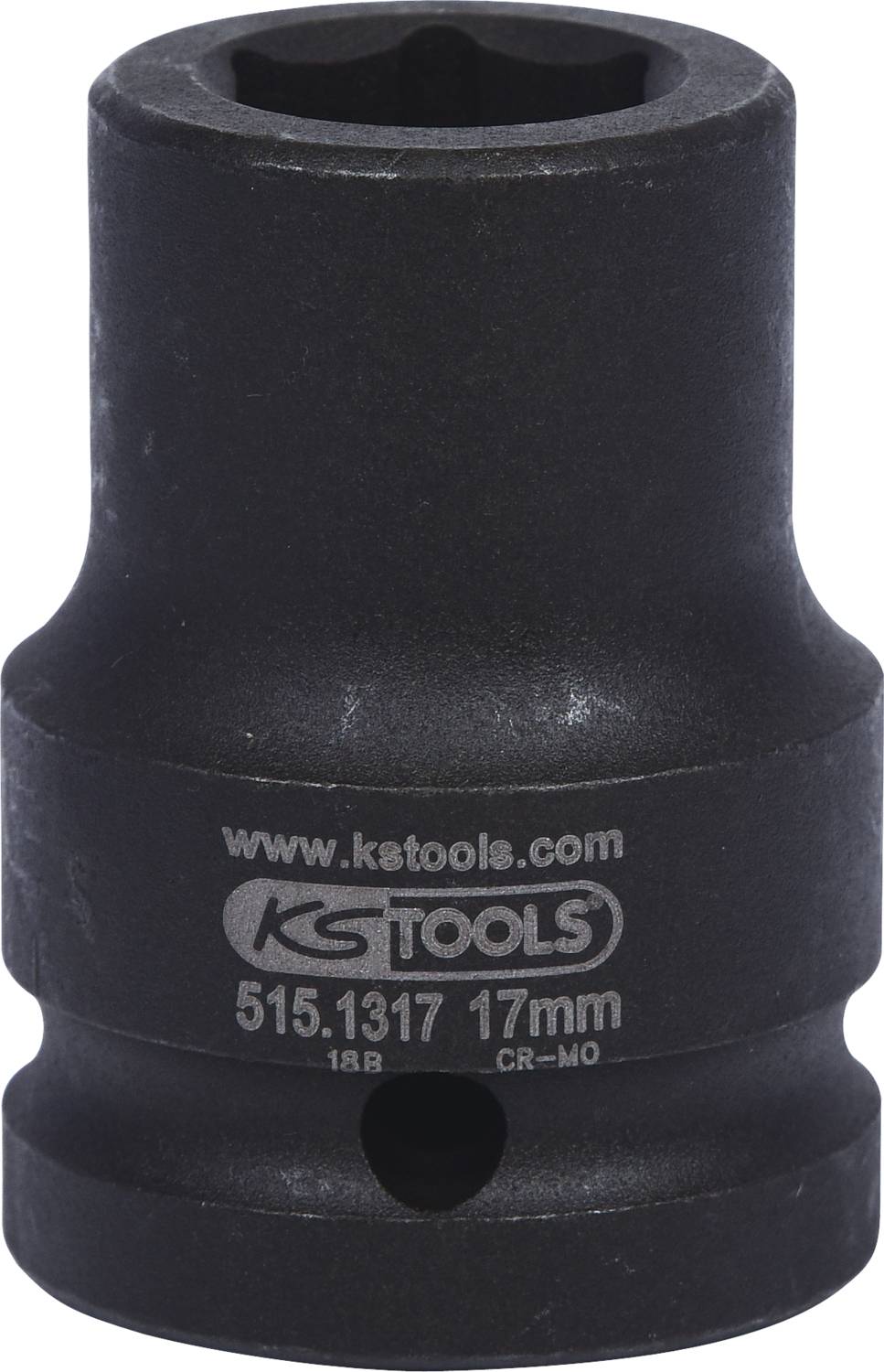 Schwarze Steckschlüssel-Einsatz von KS Tools mit der Aufschrift 'www.kstools.com', Größe 17mm, Modellnummer 515.1317.