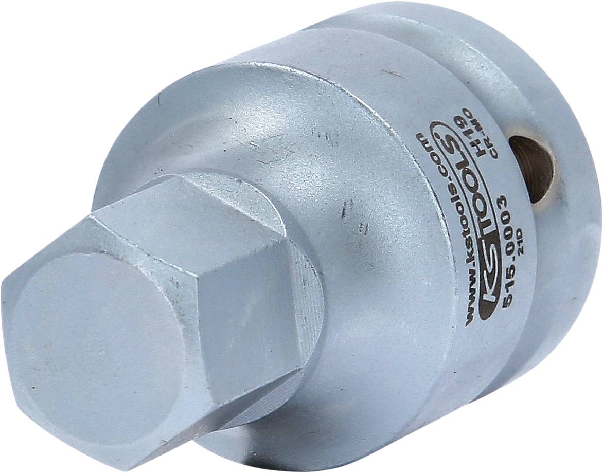 Metalladapter mit sechseckigem Anschluss und KS Tools-Logo, verwendet für Werkzeuge zur Verbindung von Komponenten.