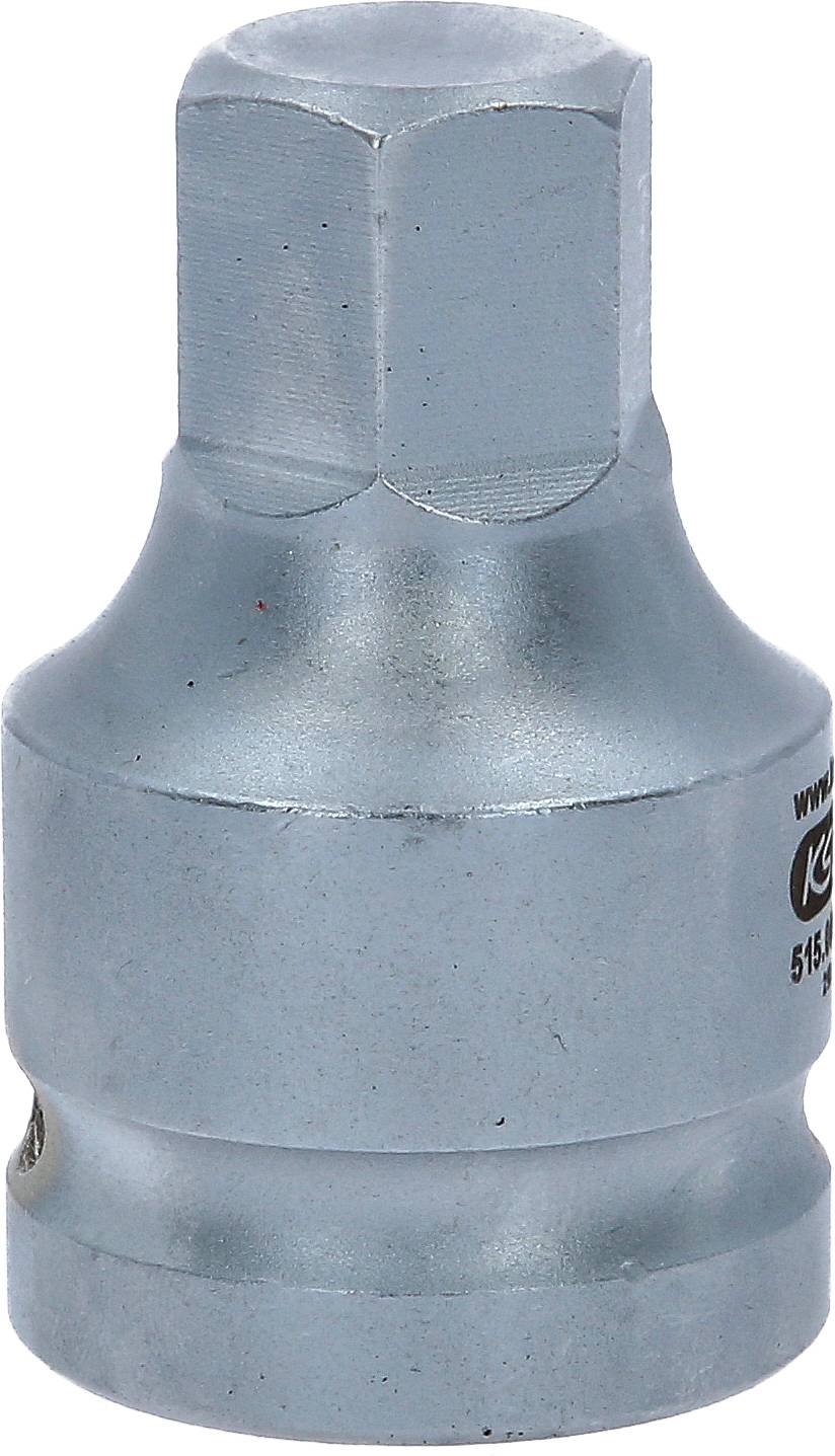 Metallschraubenzieheraufsatz mit sechseckigem Kopf und glatter silberner Oberfläche, geeignet für große Schrauben.