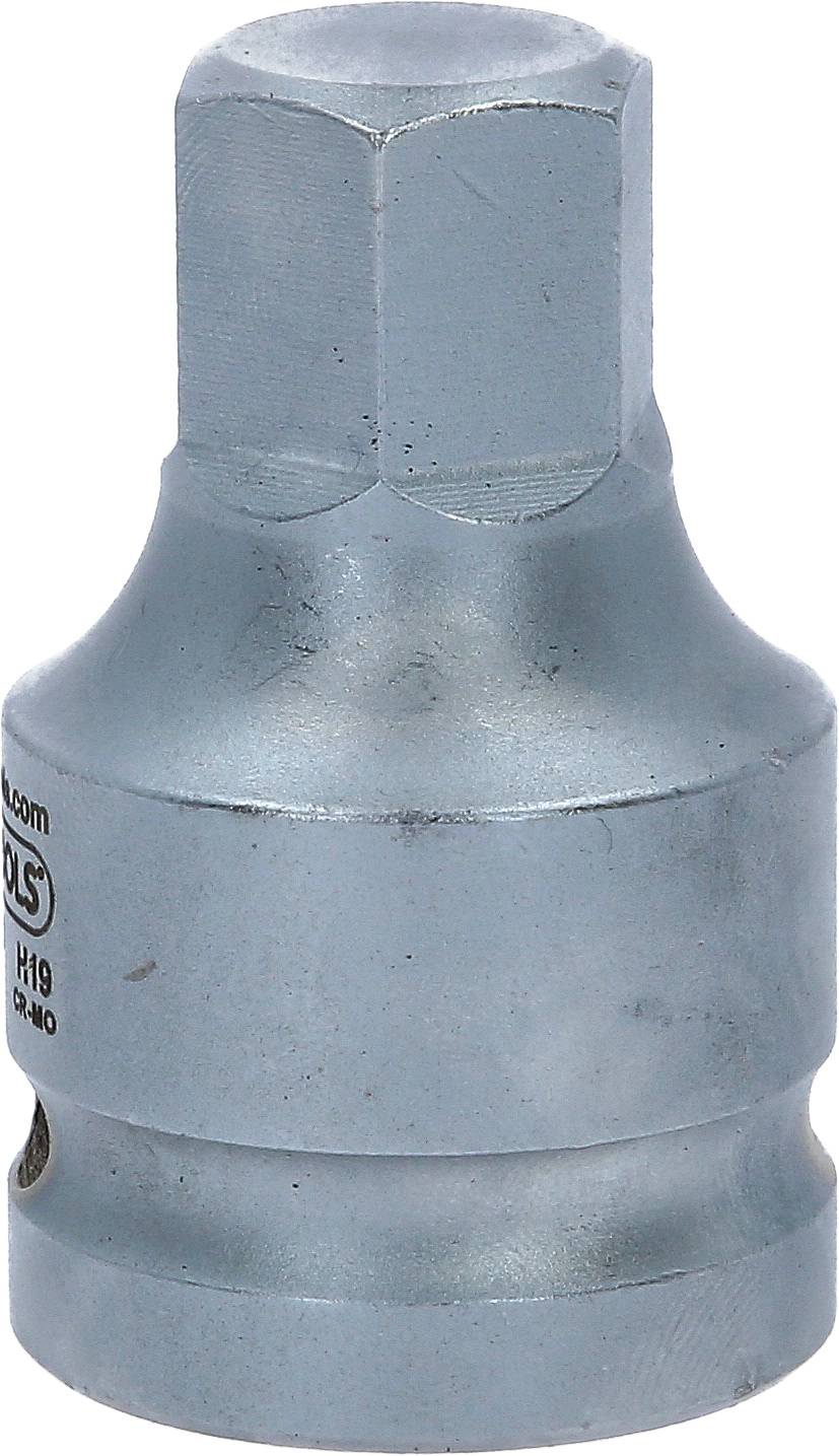 Metallschraubenschlüsselaufsatz in zylindrischer Form, mit sechseckiger Öffnung oben, silbrig glänzend. Wird häufig im Handwerk eingesetzt.