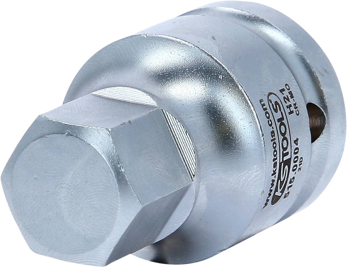 Silberfarbener Adapter für Handwerkzeuge mit sechseckiger und runder Anschlussseite, geeignet zur Verbindung verschiedener Steckschlüssel.