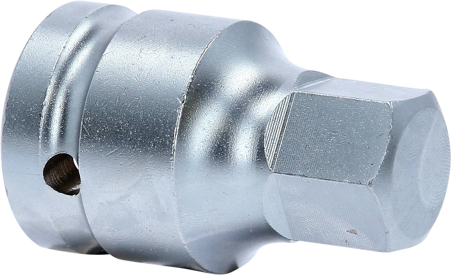 Metalladapter mit sechseckigem Ende, geeignet für Werkzeuge oder Maschinenzubehör. Eignet sich für feste Verbindungen und Präzision.